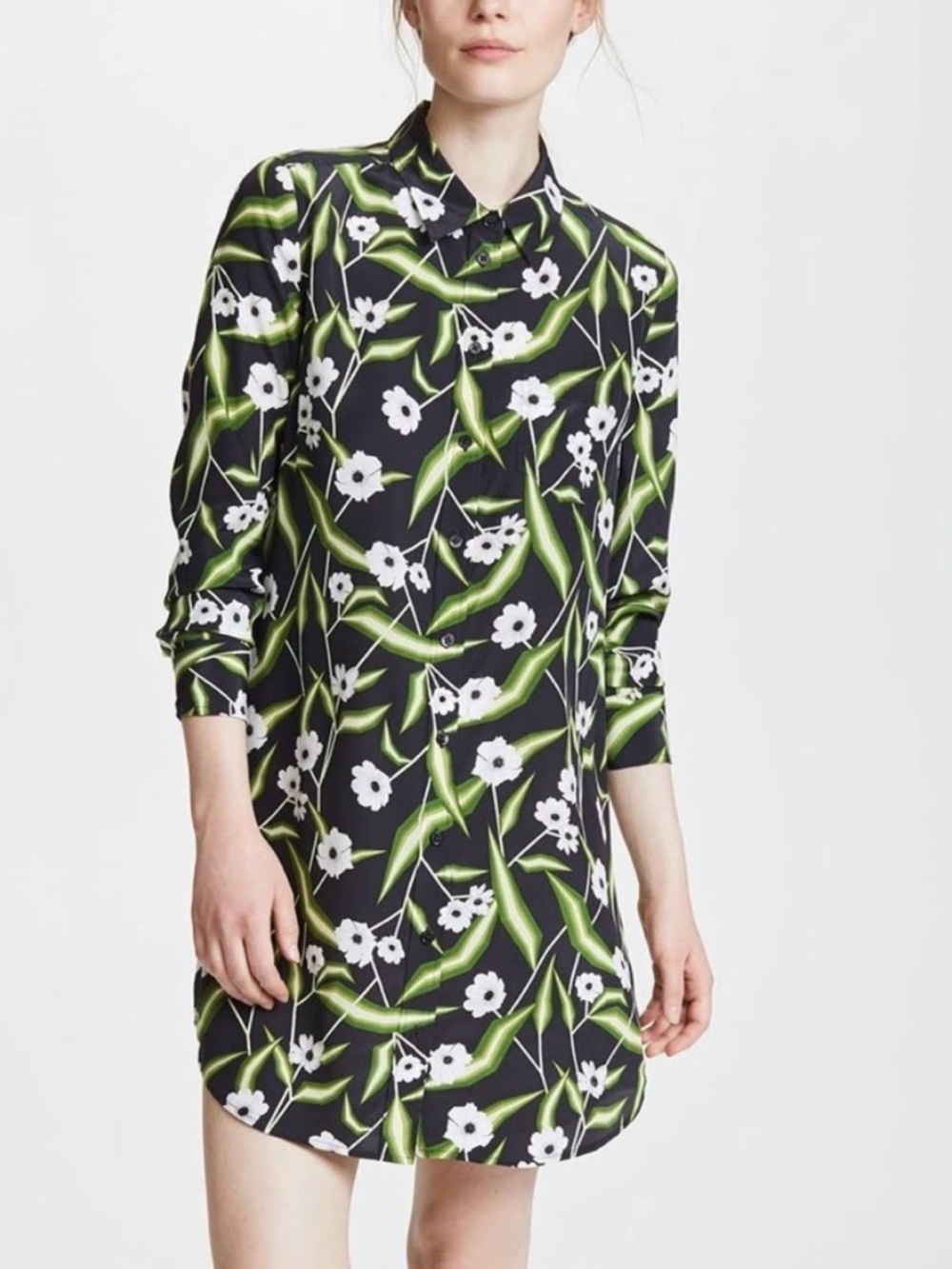 Equipment Femme Brett‎ Silk Shirt Dress Women’s Size XS Mini Floral Green Black